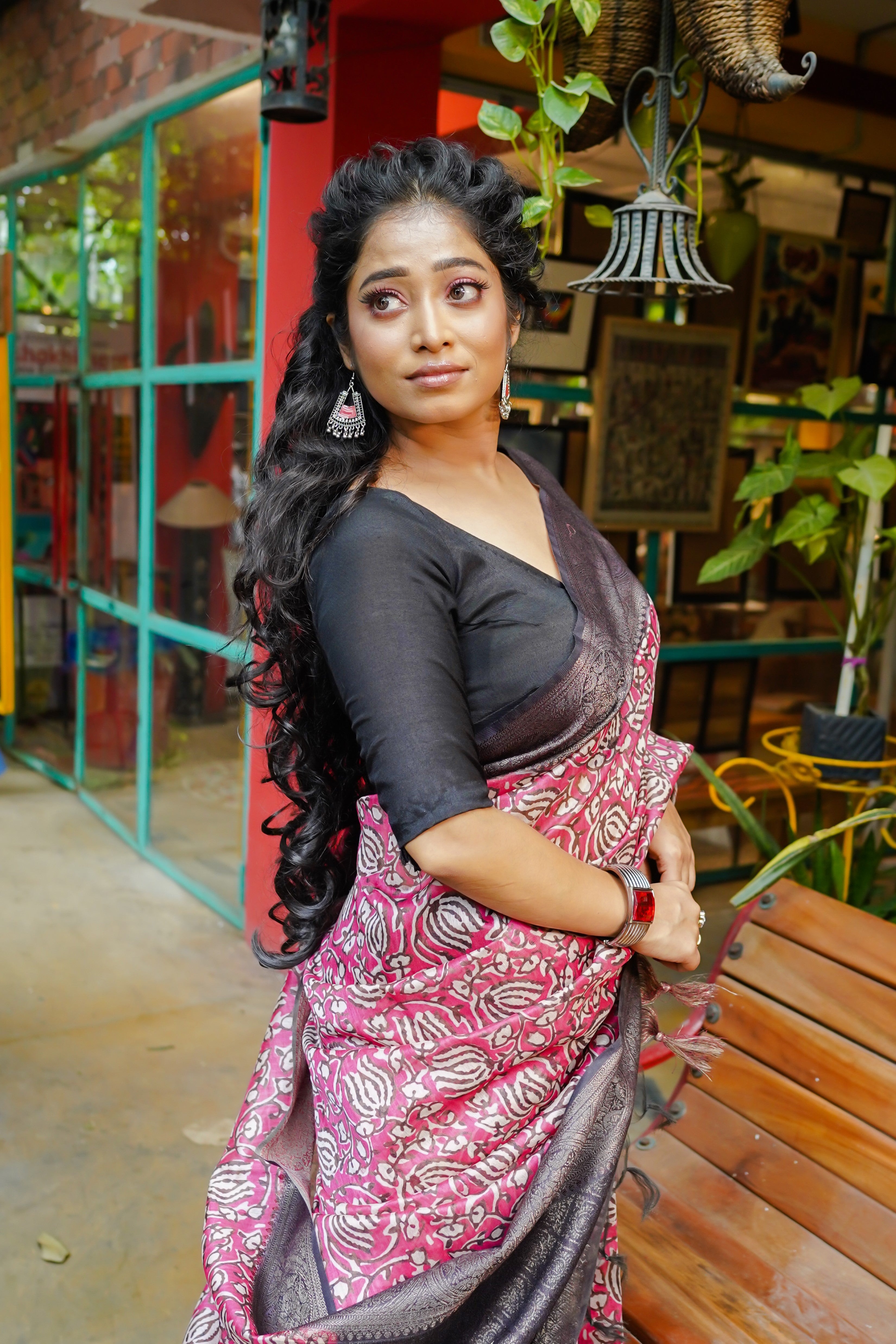 Rose pink lotus bangalori silk saree