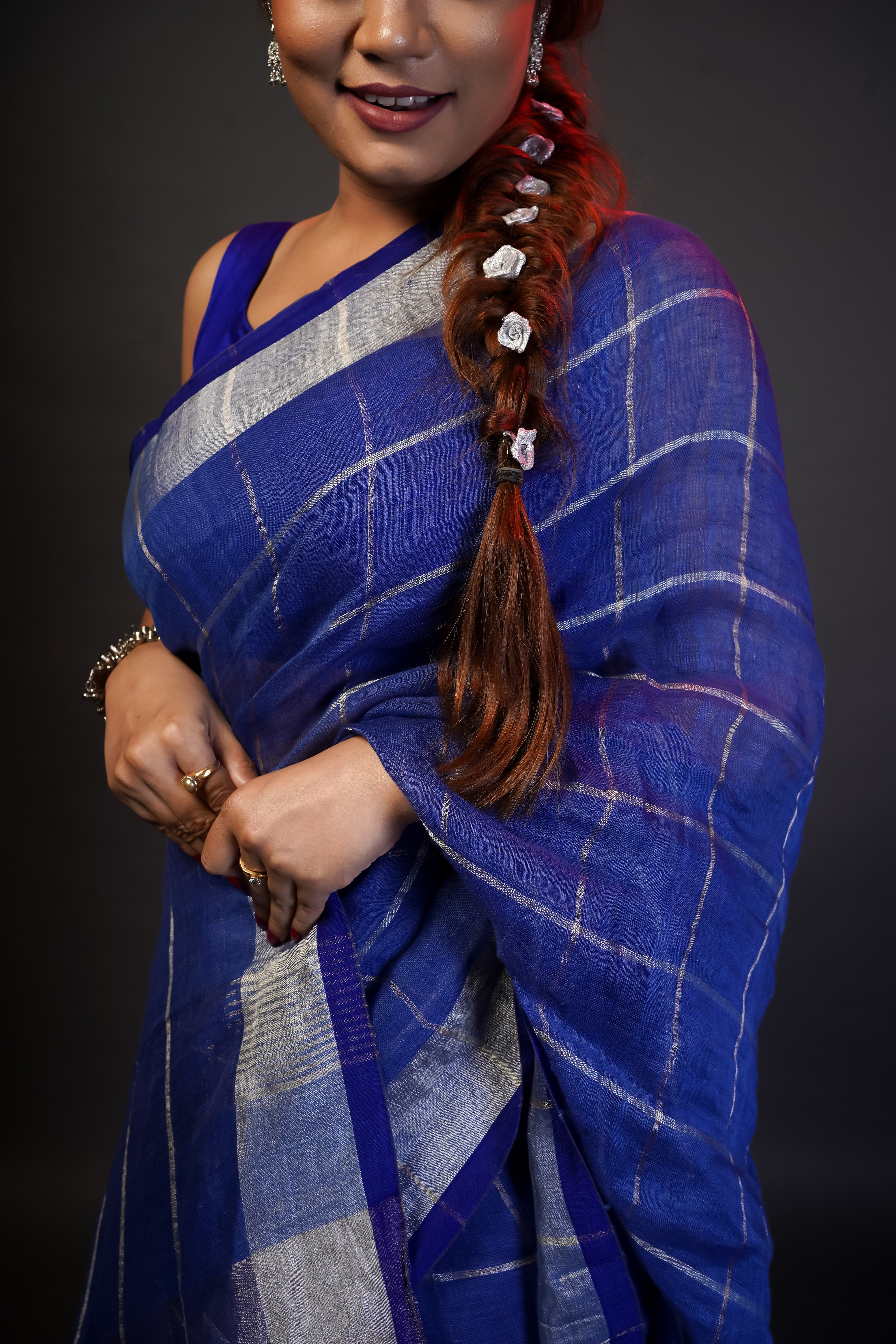 Pure Linen All-Over Check Saree