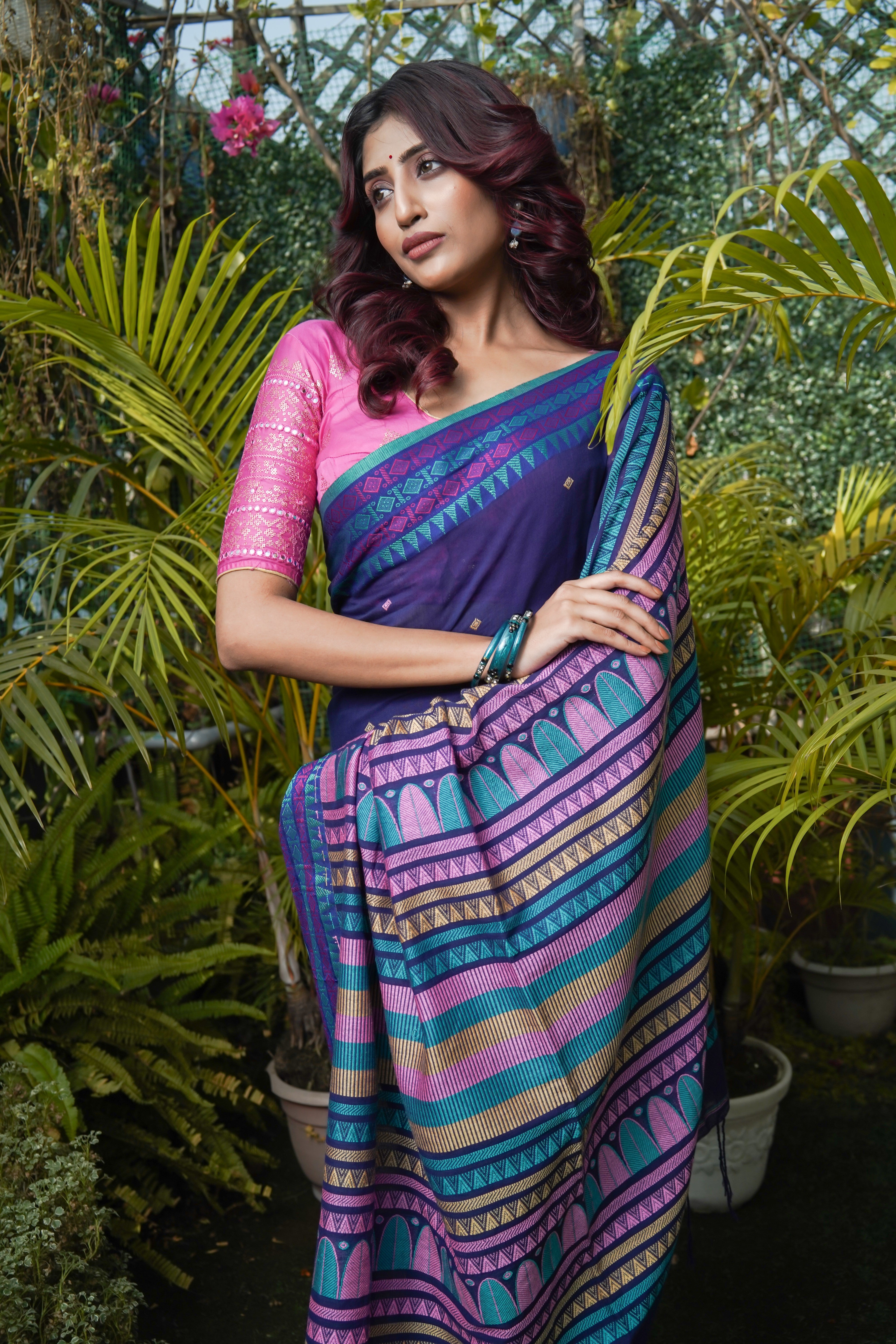 Pure Masrise Cotton Handwoven Saree-Royal Blue