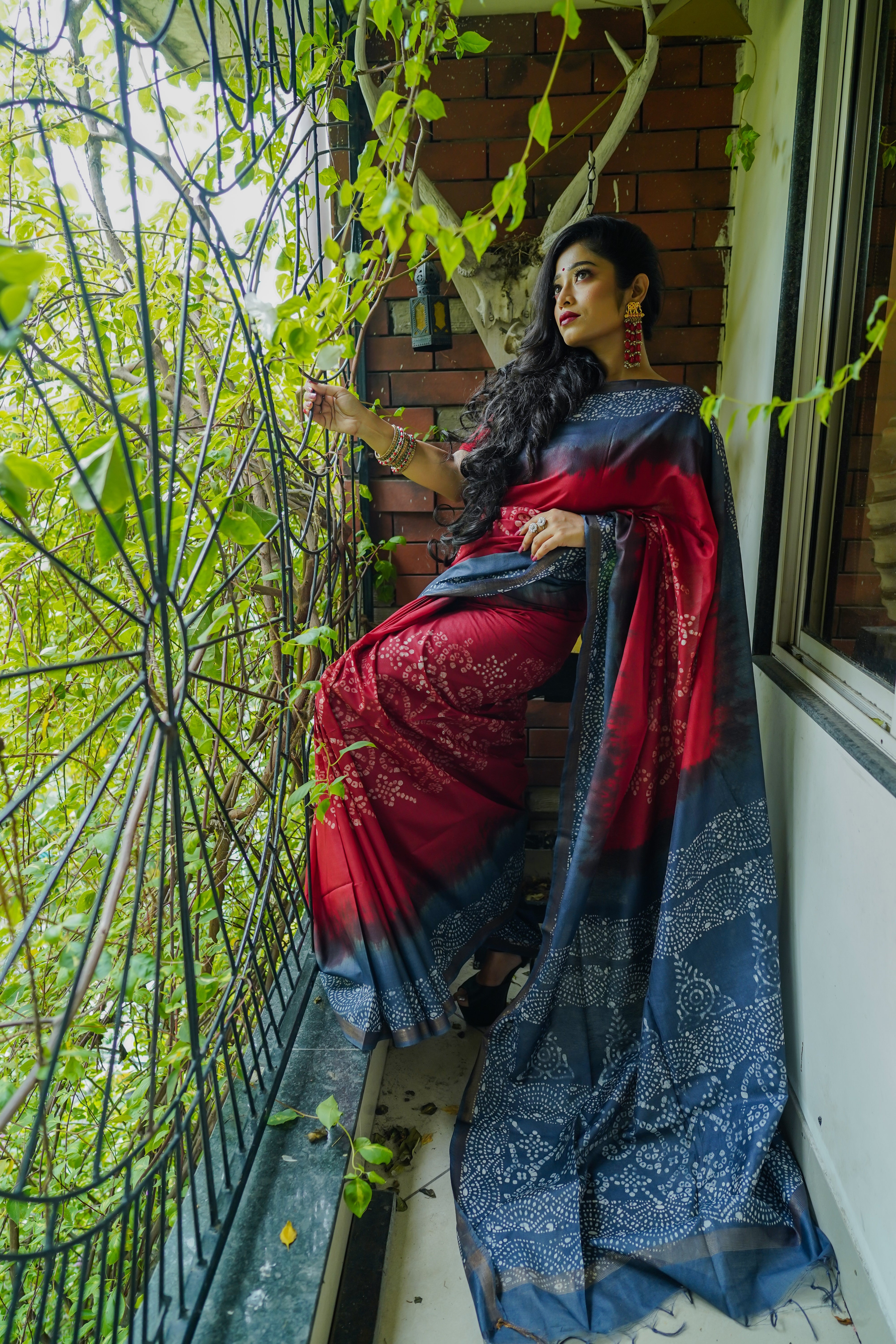 Ruby Red Bandhani Hand Block Pure Chanderi Silk Saree