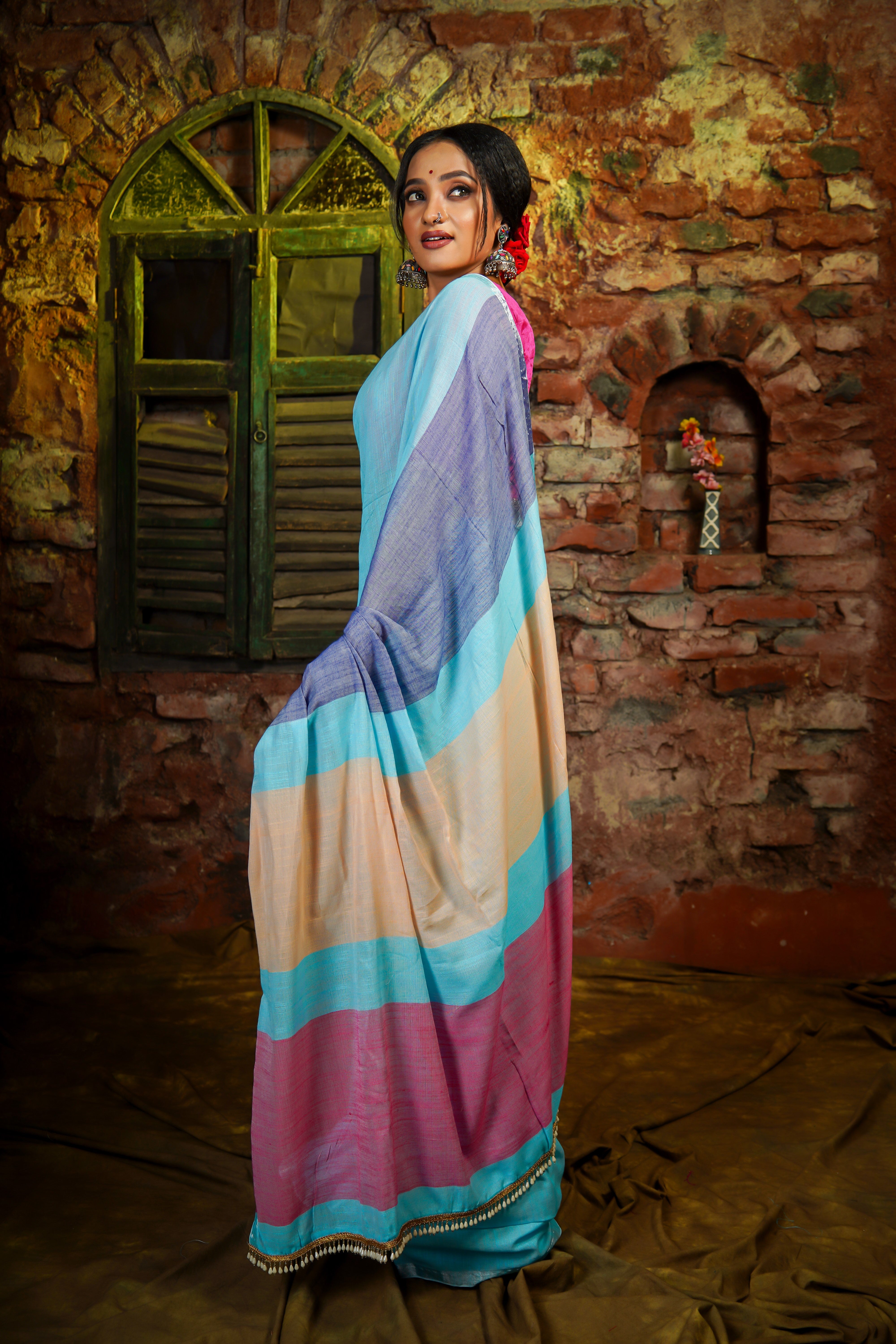 Sky Blue Premium Khadi Cotton Saree