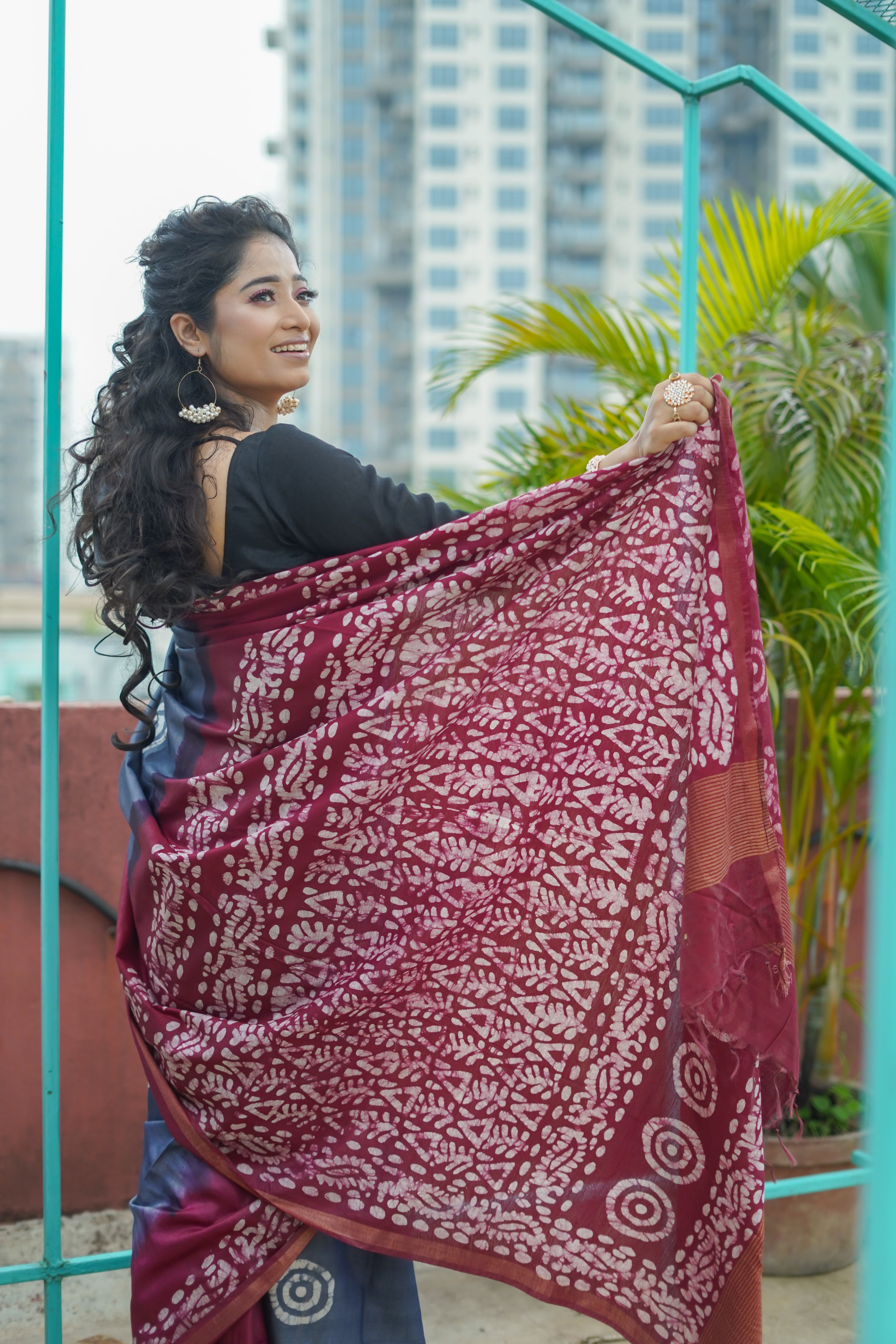 Slate Grey Hand Block Pure Chanderi Silk Saree