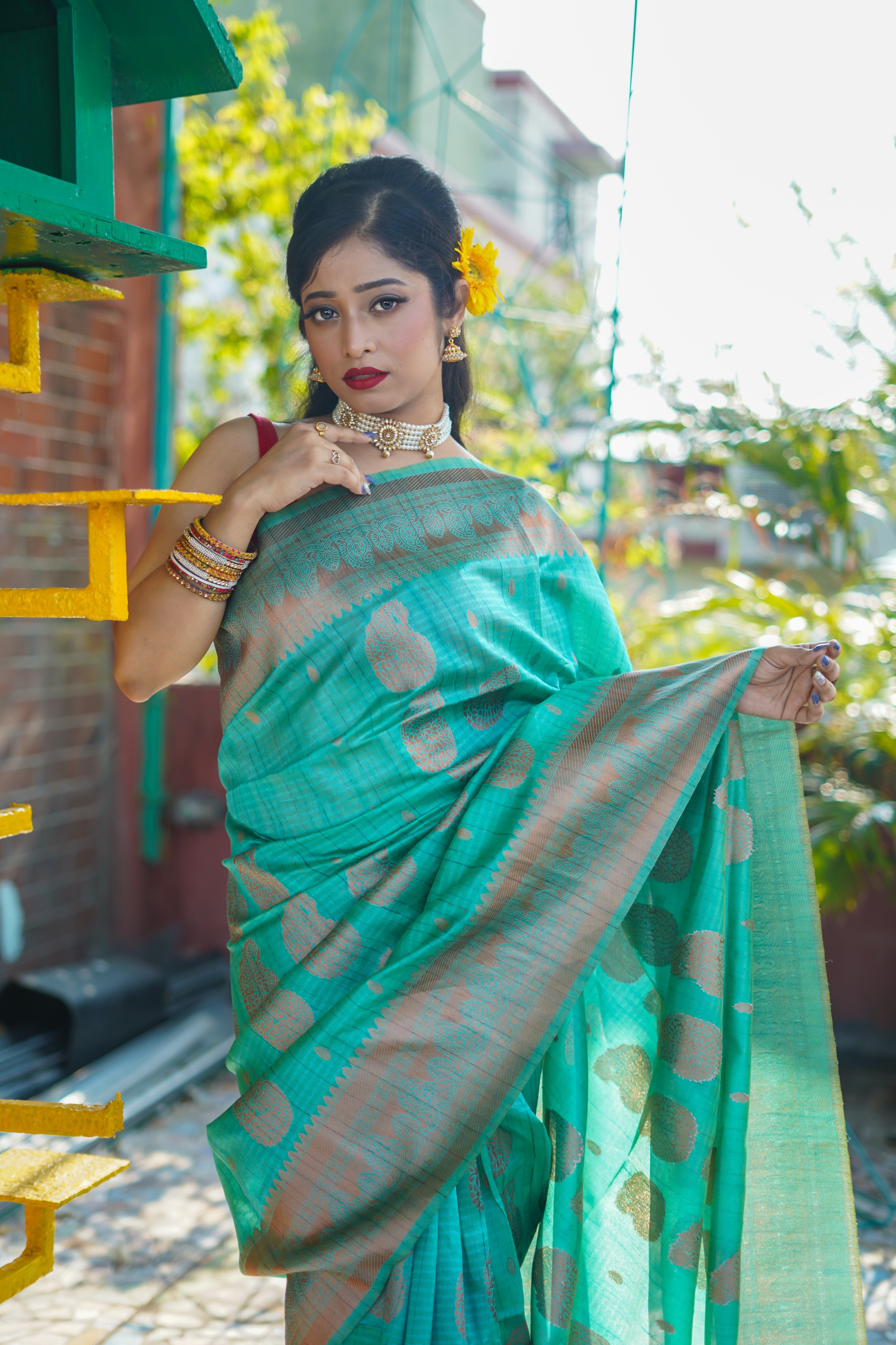 Turquoise Blue Ghicha Weaving Saree