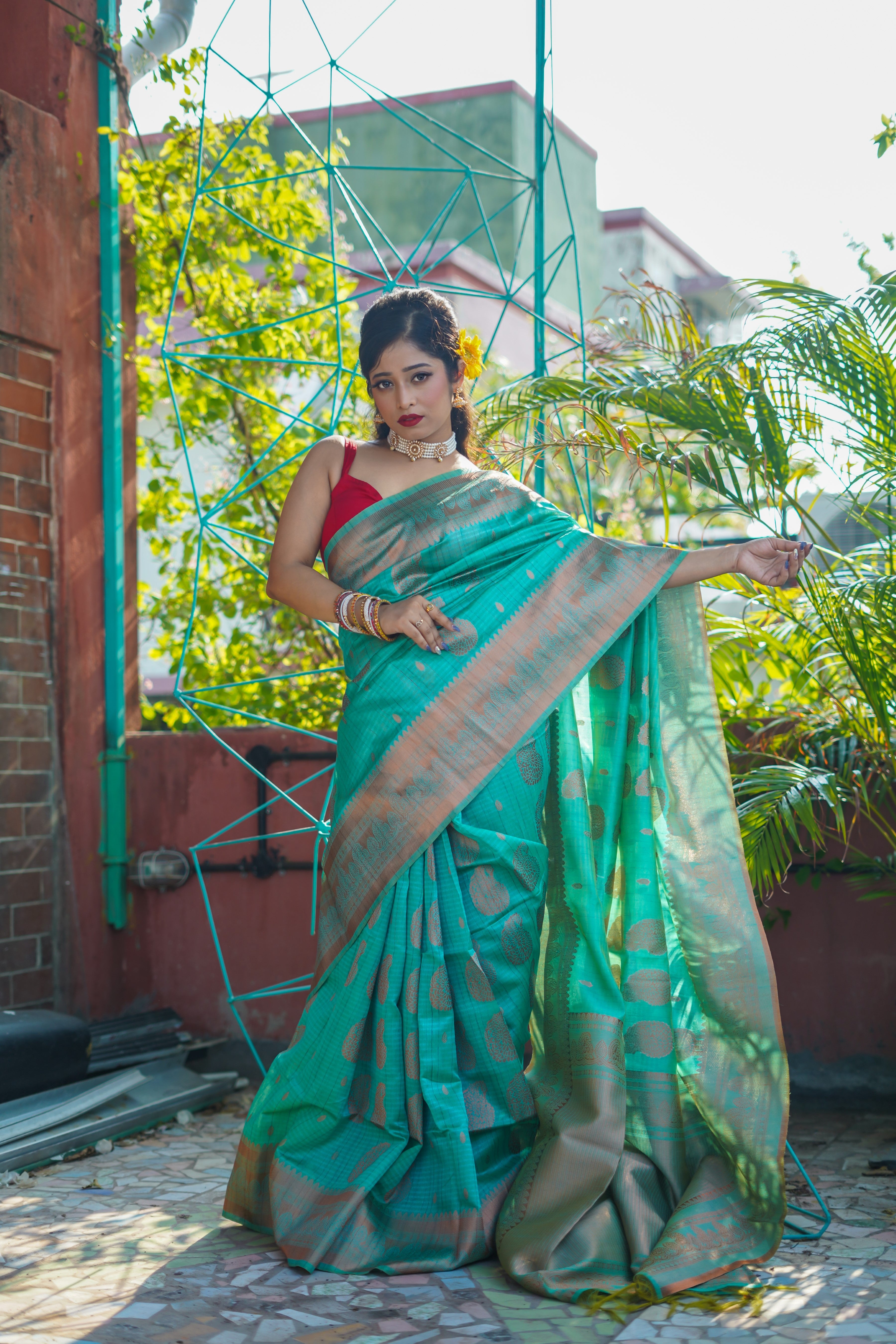 Turquoise Blue Ghicha Weaving Saree