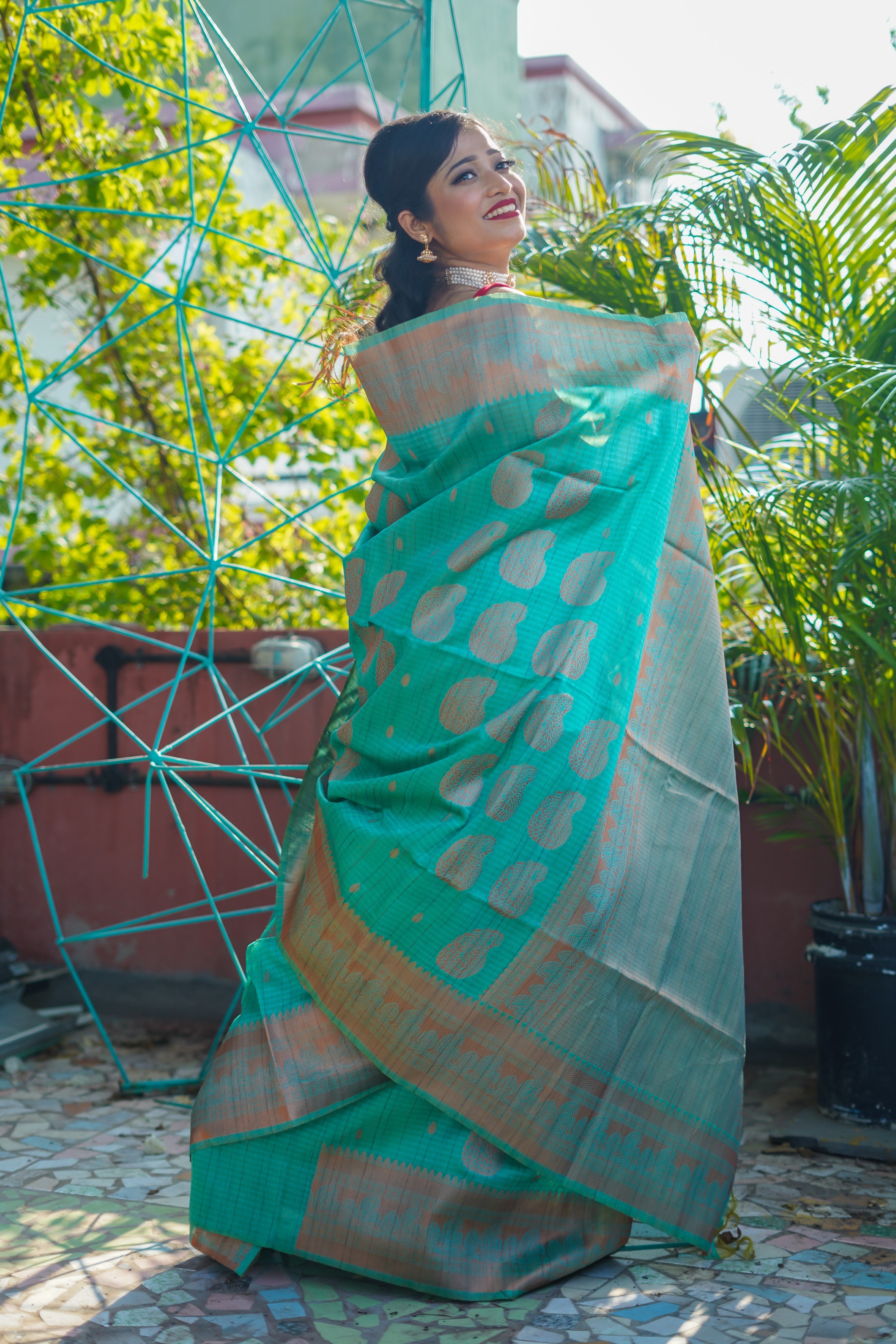 Turquoise Blue Ghicha Weaving Saree