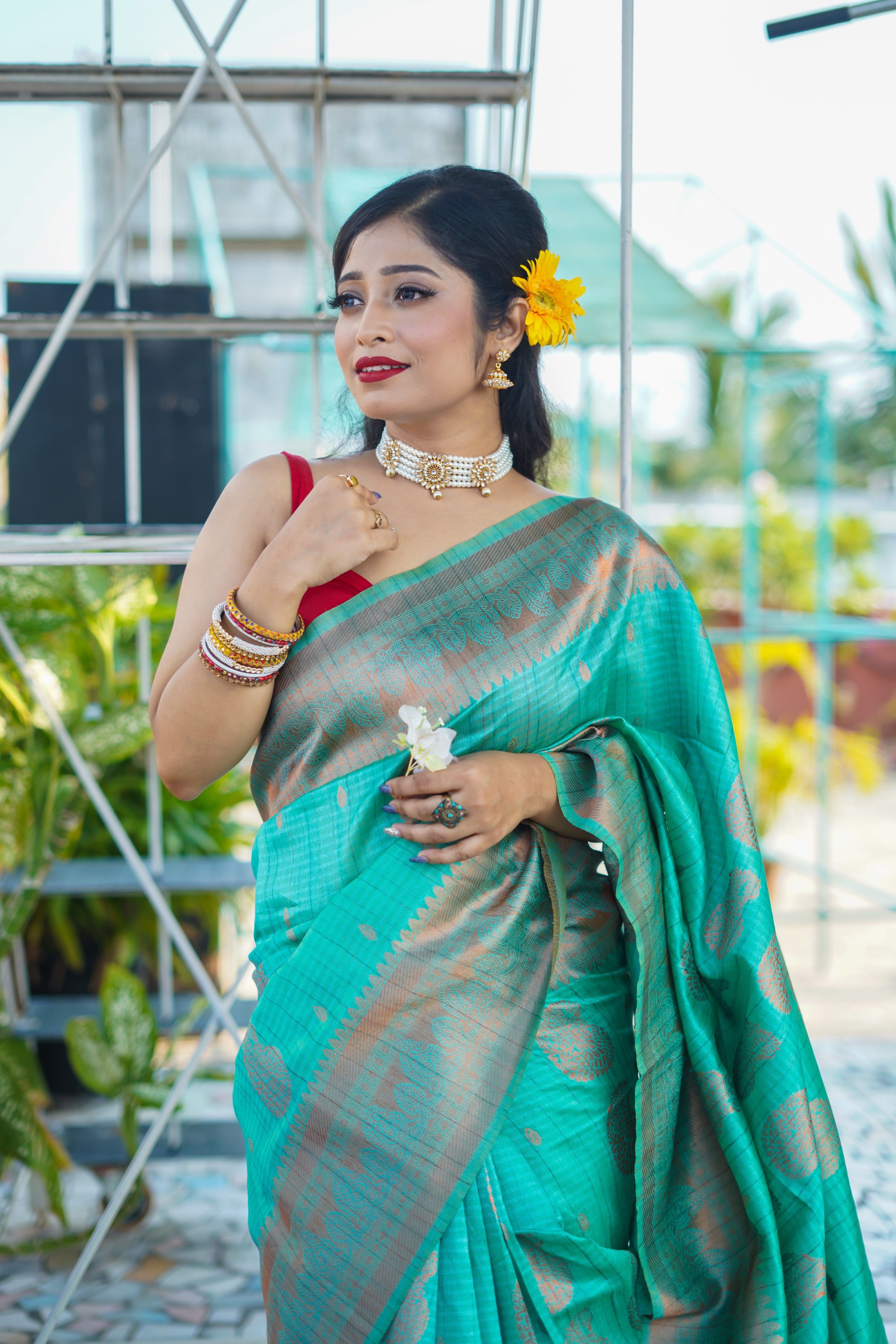 Turquoise Blue Ghicha Weaving Saree