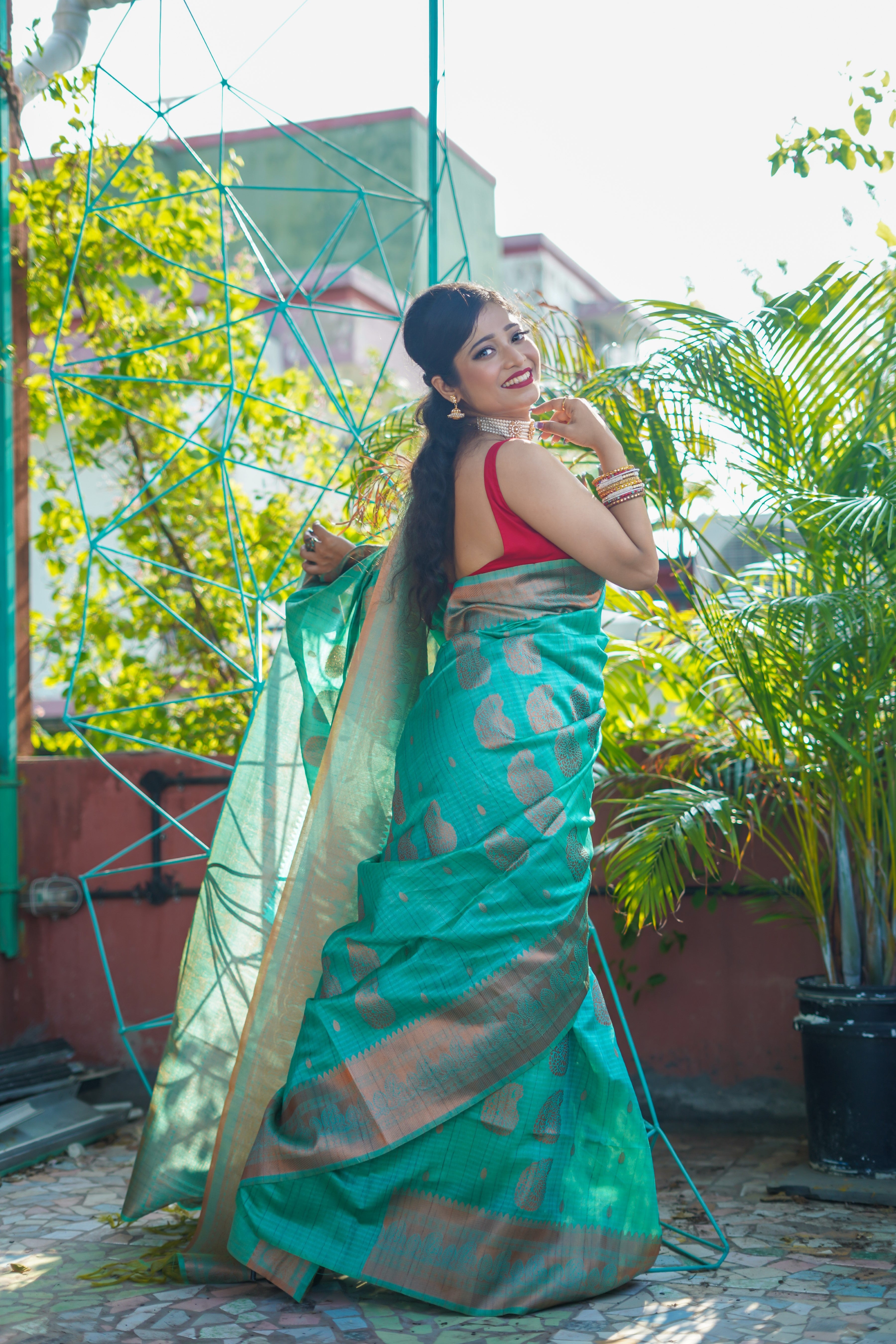 Turquoise Blue Ghicha Weaving Saree