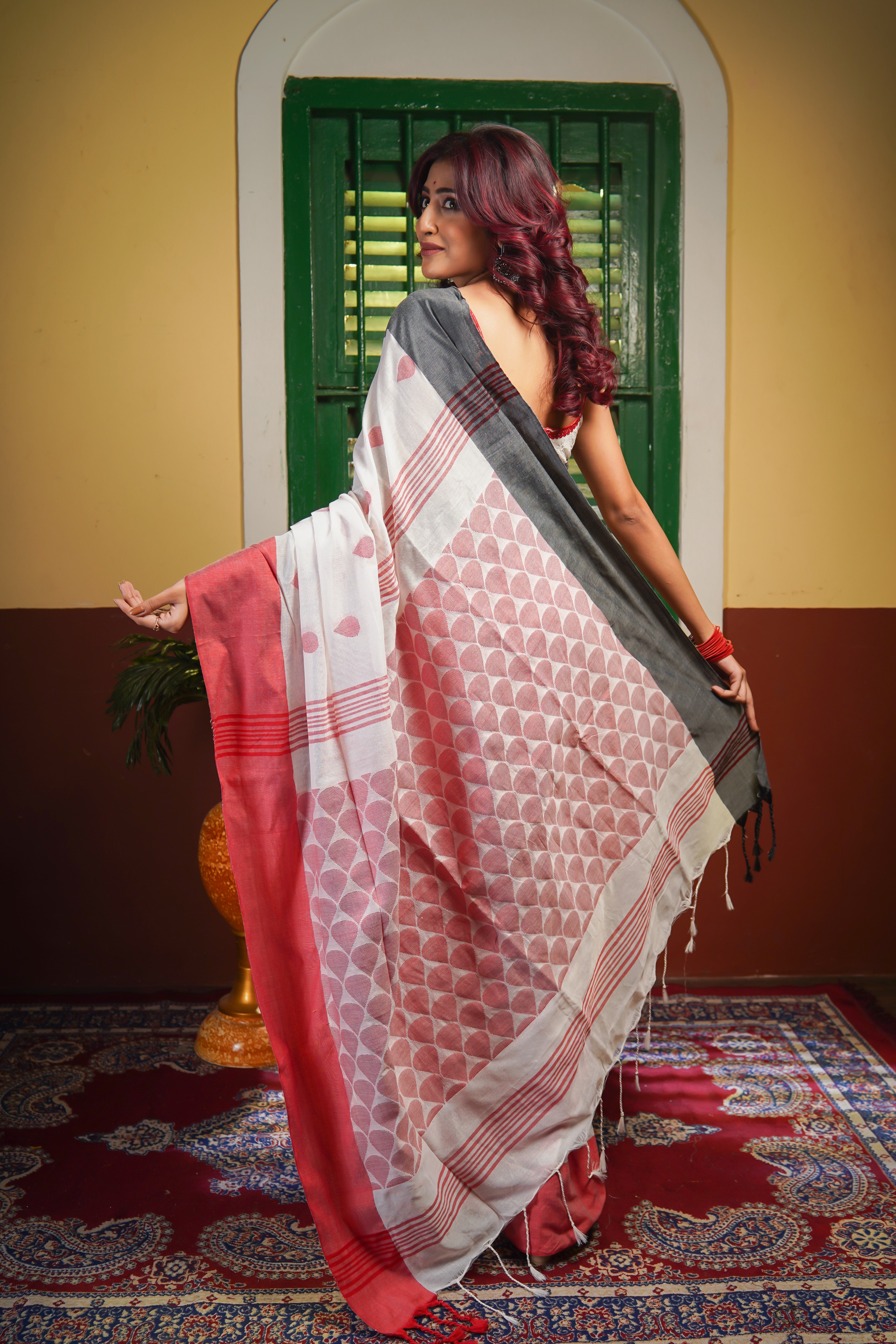 White Pure Khadi Cotton Hand Woven Saree