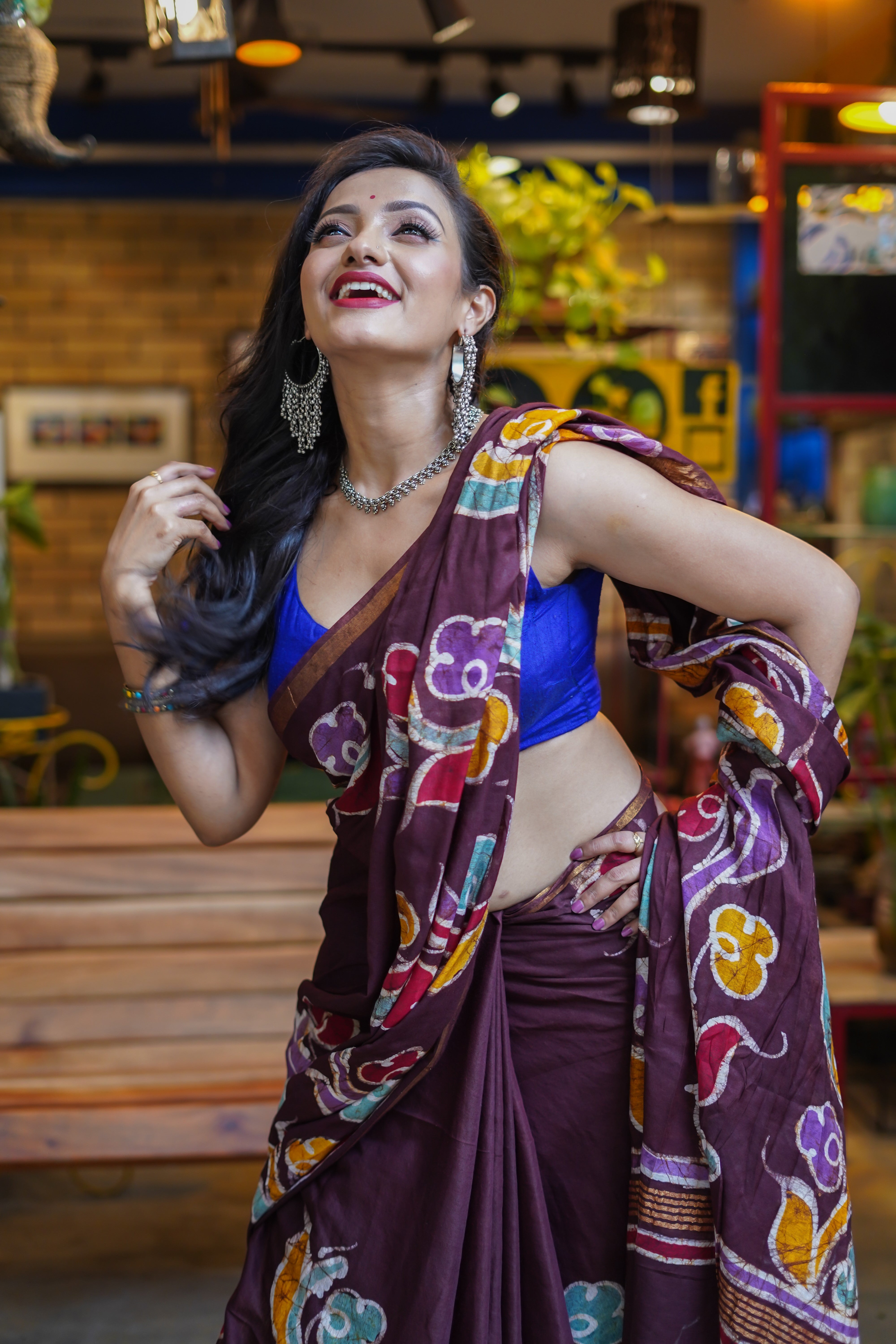 Wine Hand Block Pure Chanderi Silk Saree