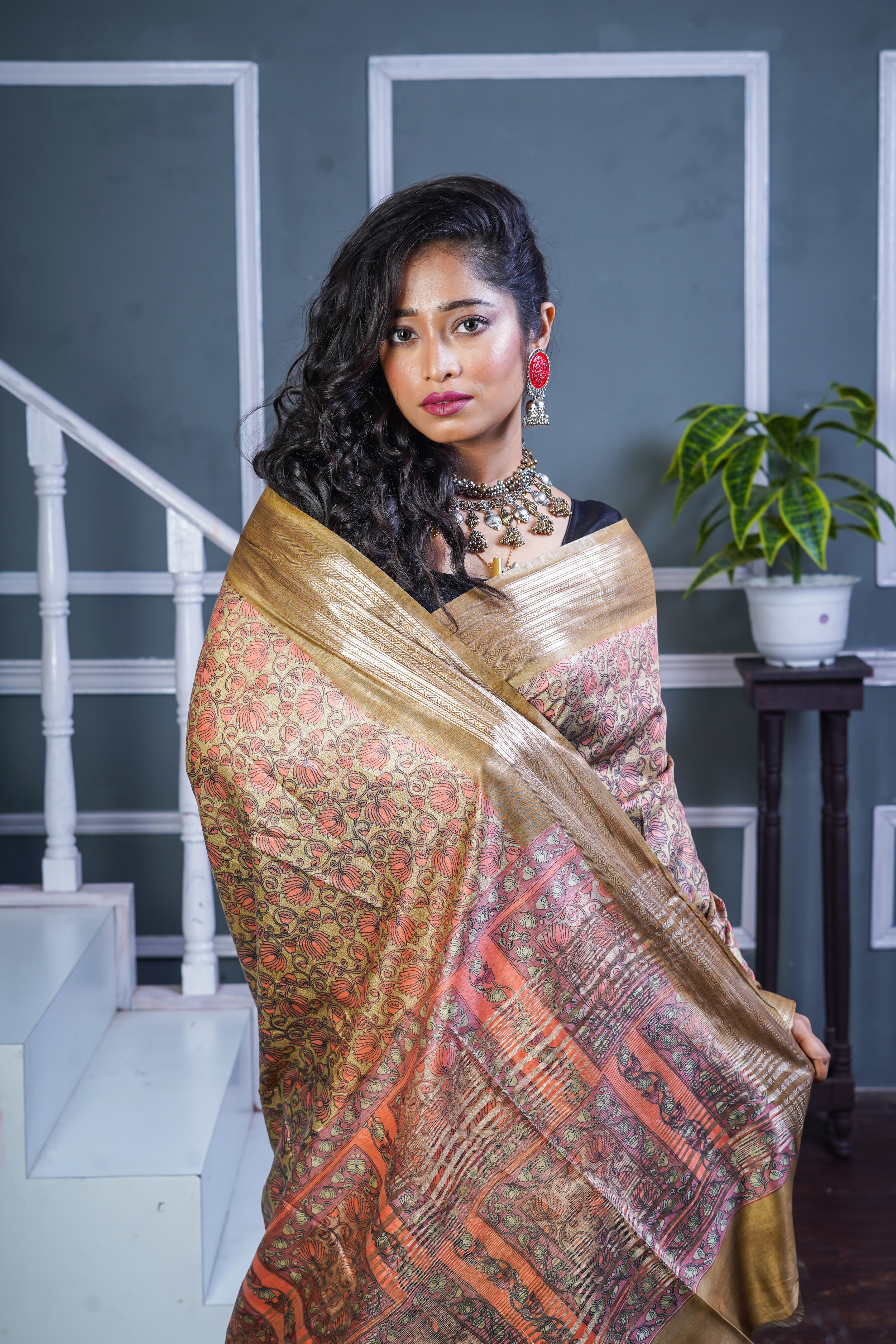 Wood Pure Maheswari Silk Hand Block Saree