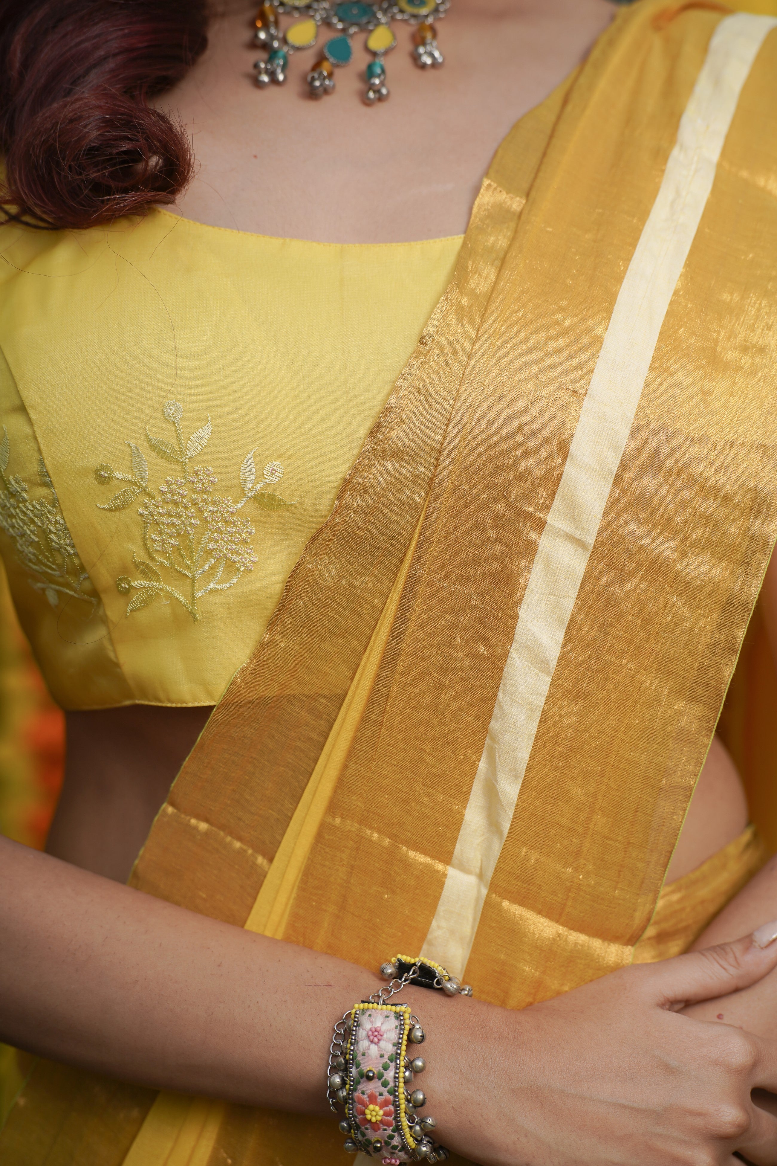 Yellow Mul Cotton Saree With Golden Border